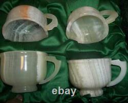 Vintage Onyx Marble Handcrafted Tea Cups and Saucers With Case