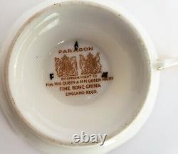 Vintage PARAGON Bone China Teacup & Saucer Double Warrant Black Pink Rose Gilt