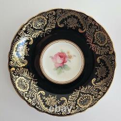 Vintage PARAGON Bone China Teacup & Saucer Double Warrant Black Pink Rose Gilt