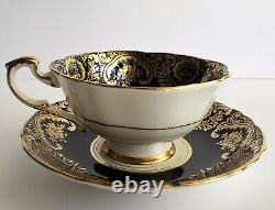 Vintage PARAGON Bone China Teacup & Saucer Double Warrant Black Pink Rose Gilt