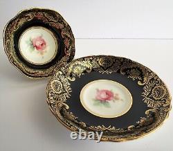 Vintage PARAGON Bone China Teacup & Saucer Double Warrant Black Pink Rose Gilt