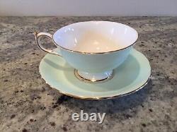 Vintage PARAGON Footed Tea Cup And Saucer Mint Green Red Cabbage Rose