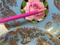 Vintage PARAGON Large Cabbage Rose Bone China Tea Cup & Saucer Light Blue Gold