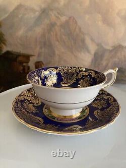 Vintage PARAGON MUMS Hand Painted TEA CUP & SAUCER Double Warrant COBALT BLUE