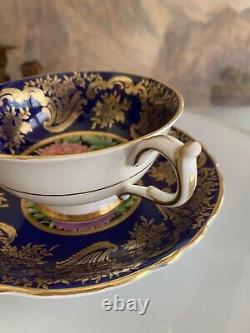 Vintage PARAGON MUMS Hand Painted TEA CUP & SAUCER Double Warrant COBALT BLUE