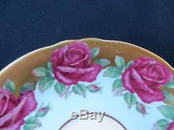 Vintage PARAGON Tea Cup & Saucer Red Cabbage Roses in Turquoise & Gold RARE