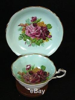 Vintage PARAGON Tea Cup & Saucer Set-# A2171 Pink Rose Pattern on Green Base