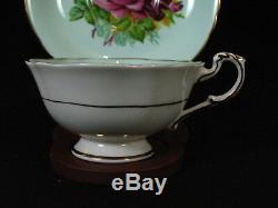 Vintage PARAGON Tea Cup & Saucer Set-# A2171 Pink Rose Pattern on Green Base