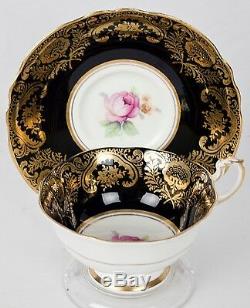Vintage Paragon Black, Gold Gilding and Pink Rose Tea Cup and Saucer England
