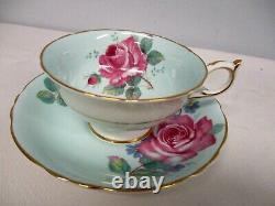 Vintage Paragon Blue Cabbage Rose Tea Cup & Saucer Excellent Condition