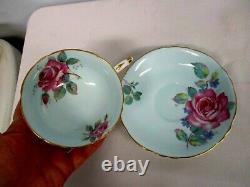 Vintage Paragon Blue Cabbage Rose Tea Cup & Saucer Excellent Condition