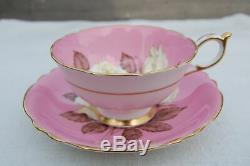 Vintage Paragon Cup Saucer Set Pink Ground White Cabbage Rose As Is
