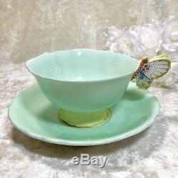Vintage Paragon England Queen Mary Pearlescent Butterfly Handle Tea Cup & Saucer