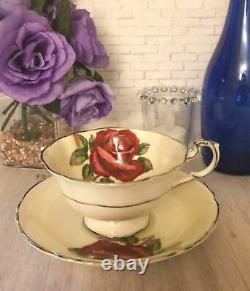 Vintage Paragon Fine Bone China Pastel Yellow Cabbage Rose Teacup and Saucer