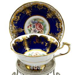 Vintage Paragon Kingston D Cobalt Blue Rose Floral, Heavy Gold Gilt Cup & Saucer