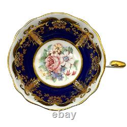 Vintage Paragon Kingston D Cobalt Blue Rose Floral, Heavy Gold Gilt Cup & Saucer