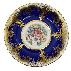 Vintage Paragon Kingston D Cobalt Blue Rose Floral, Heavy Gold Gilt Cup & Saucer