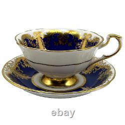 Vintage Paragon Kingston D Cobalt Blue Rose Floral, Heavy Gold Gilt Cup & Saucer