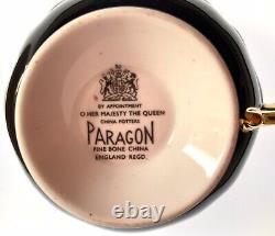Vintage Paragon Large Red/Pink Cabbage Rose Gold Bowl Black Teacup and Saucer