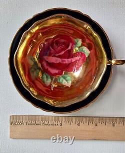 Vintage Paragon Large Red/Pink Cabbage Rose Gold Bowl Black Teacup and Saucer