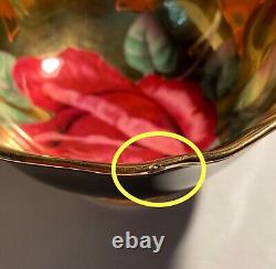Vintage Paragon Large Red/Pink Cabbage Rose Gold Bowl Black Teacup and Saucer