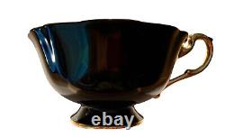 Vintage Paragon Large Red/Pink Cabbage Rose Gold Bowl Black Teacup and Saucer