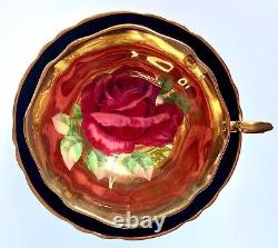 Vintage Paragon Large Red/Pink Cabbage Rose Gold Bowl Black Teacup and Saucer