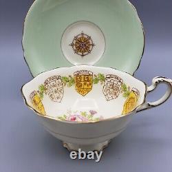 Vintage Paragon Patriotic Series Teacup and Saucer Heraldry Shields Pastel Green