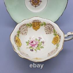 Vintage Paragon Patriotic Series Teacup and Saucer Heraldry Shields Pastel Green