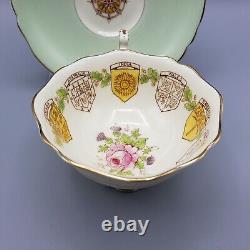 Vintage Paragon Patriotic Series Teacup and Saucer Heraldry Shields Pastel Green