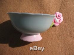 Vintage Paragon Rose Handle Tea Cup Saucer Bone China Mint Green Pale Pink