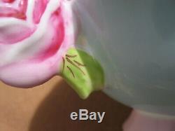 Vintage Paragon Rose Handle Tea Cup Saucer Bone China Mint Green Pale Pink