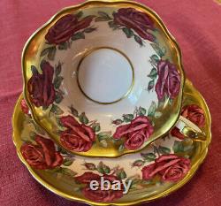 Vintage Paragon Teacup and Saucer Double Warrant Johnson Red Rose Garland