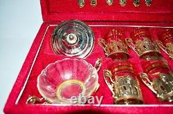 Vintage Persian Arcoroc 20 PC Golden Tea Set Glasses Cups Sugar Bowl Teaspoons