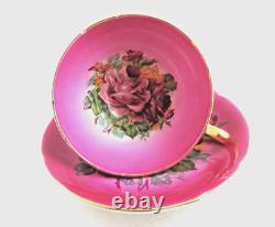 Vintage Pink Stanley Bone China Teacup Saucer, Footed Scalloped Edges, Gold Trim