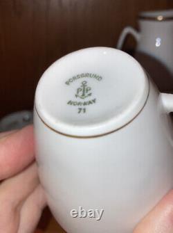 Vintage Porsgrund Norway Greek Key Pattern Gold Edge Sugar & Creamer Tea Set X8