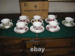 Vintage Queen Anne Floral Teacup & Saucer (set of 6) with Bonus 2 Sets 8 total