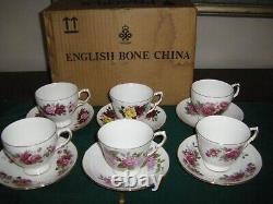 Vintage Queen Anne Floral Teacup & Saucer (set of 6) with Bonus 2 Sets 8 total