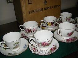 Vintage Queen Anne Floral Teacup & Saucer (set of 6) with Bonus 2 Sets 8 total