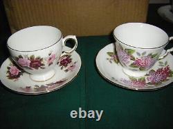 Vintage Queen Anne Floral Teacup & Saucer (set of 6) with Bonus 2 Sets 8 total
