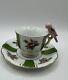 Vintage Rare Tea Cup & Saucer Bone China/japan Pink Parrot Handle/stripes Green