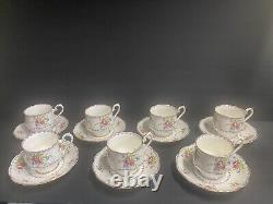 Vintage Royal Albert Bone Petit Point China Tea Cups And Saucers (Set Of 7)