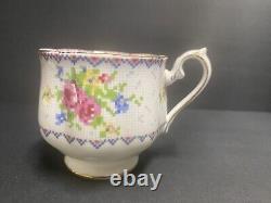 Vintage Royal Albert Bone Petit Point China Tea Cups And Saucers (Set Of 7)