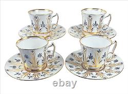 Vintage Royal Chelsea Bone China Tea Cup Set of 4 Black & Gold Feathers Footed