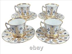 Vintage Royal Chelsea Bone China Tea Cup Set of 4 Black & Gold Feathers Footed