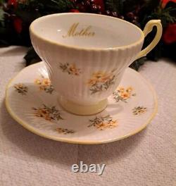 Vintage Royal Dover Bone China Mother teacup and saucer-Yellow flowers & trim