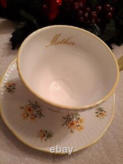 Vintage Royal Dover Bone China Mother teacup and saucer-Yellow flowers & trim