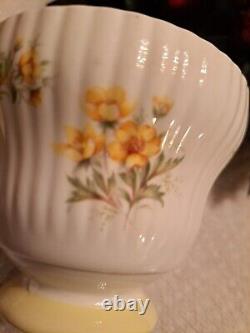 Vintage Royal Dover Bone China Mother teacup and saucer-Yellow flowers & trim