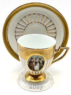 Vintage Royal KPM Hand Painted Portrait Tea Cup & Saucer with Heavy Gilt Accents