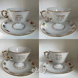 Vintage Set of 4 Teacup & Saucers withZodiac Sign Libra, Gemini, Cancer, Capricorn